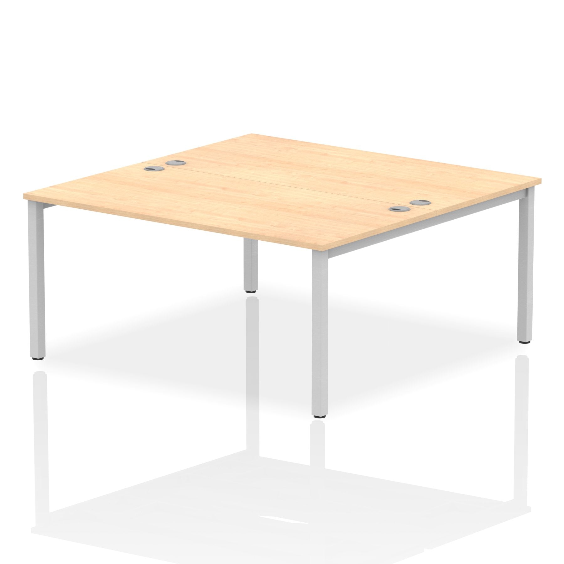 Impulse Back-to-Back 2 Person Bench Desk W1600 x D1600 x H730mm With Cable Ports Maple Finish Silver Frame - IB00126 DD