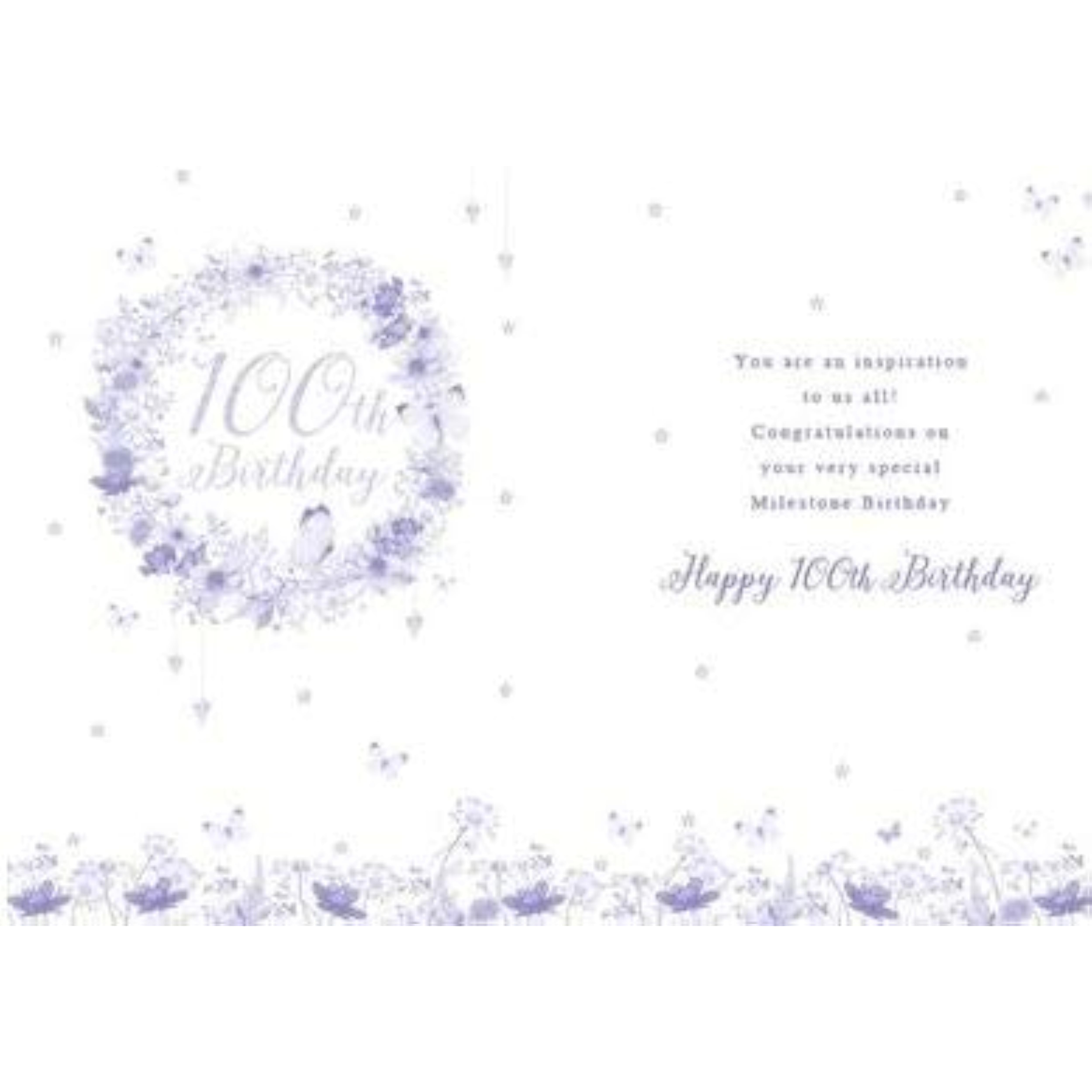 Pizazz Pretty Female Birthday Card From the Range - On Your 100th Birthday - Artistic Floral Wreath and Butterflies - Stunning Flitter and Foil Finish - Greeting Card For Her (NQ-DS609)