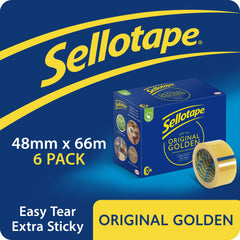 Sellotape Original Easy Tear Extra Sticky Golden Tape 48mm x 66m (Pack 6) - 2974502