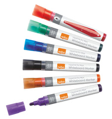 Nobo Liquid Ink Whiteboard Marker Bullet Tip 3mm Line Assorted Colours (Pack 6) 1901077