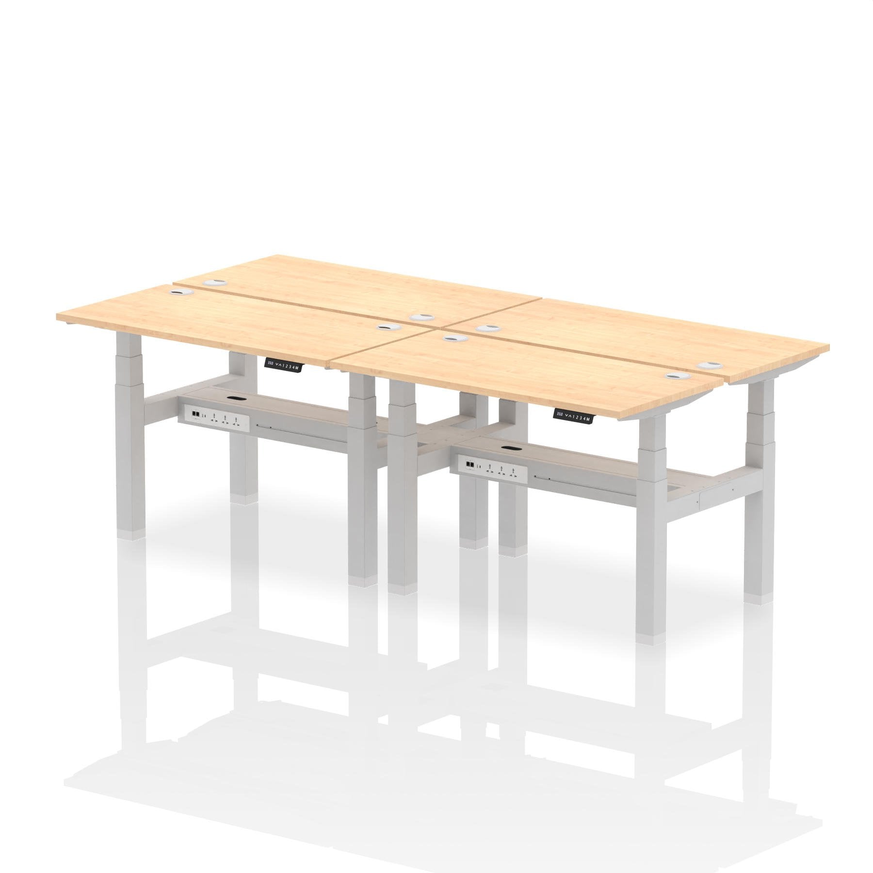 Dynamic Air Back-to-Back W1200 x D600mm Height Adjustable Sit Stand 4 Person Bench Desk With Cable Ports Maple Finish Silver Frame - HA01580 DD