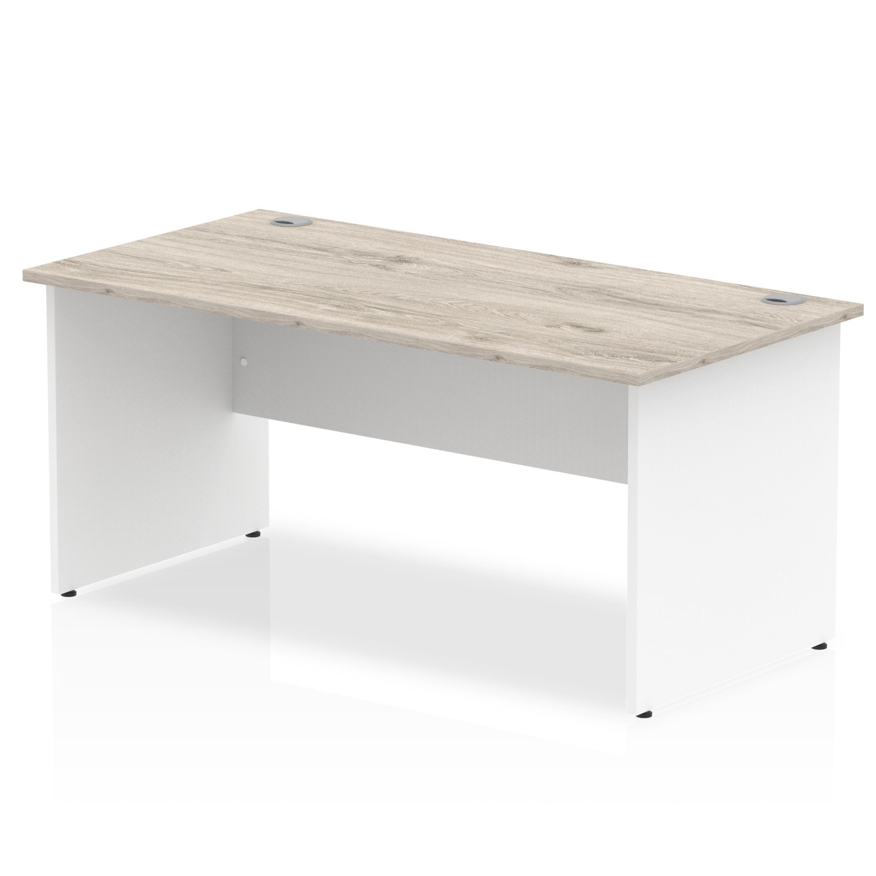 Impulse Straight Office Desk W1600 x D800 x H730mm Panel End Leg Grey Oak Finish White Frame  - TT000155 DD