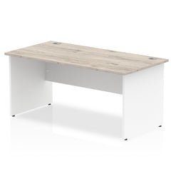 Impulse Straight Office Desk W1600 x D800 x H730mm Panel End Leg Grey Oak Finish White Frame  - TT000155 DD