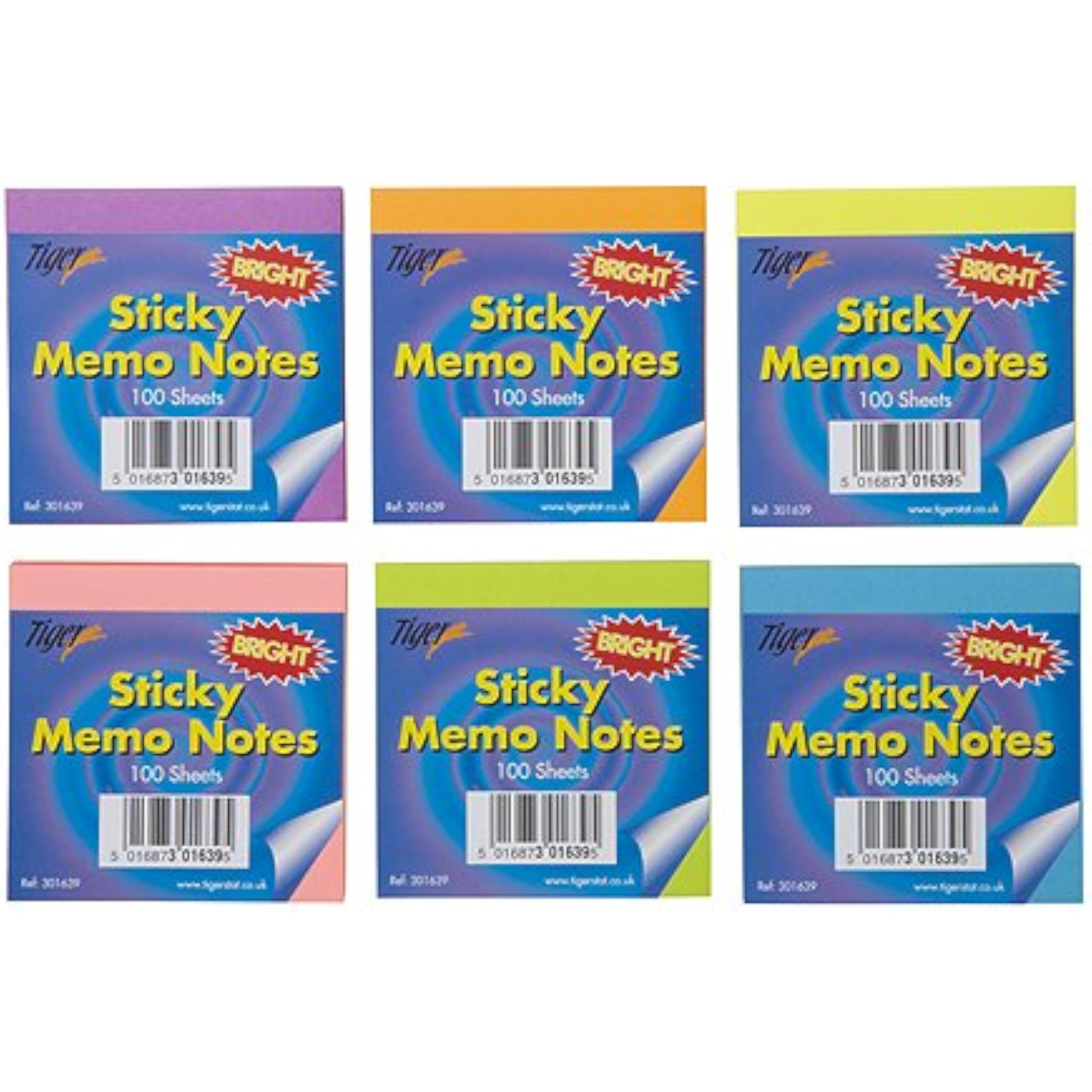 Tiger Bright Sticky Memo Notes 3x3 in Assorted