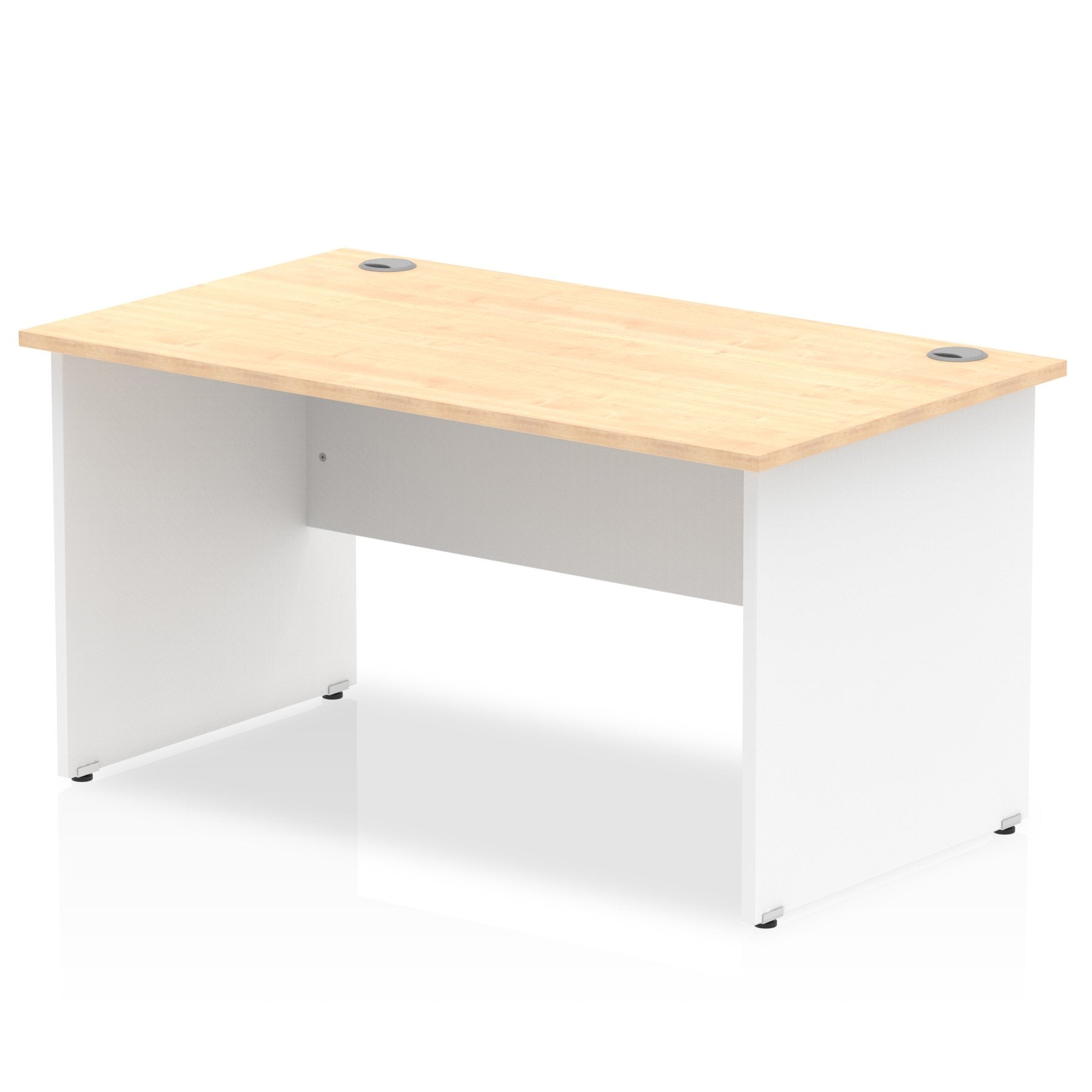 Impulse Straight Office Desk W1400 x D800 x H730mm Panel End Leg Maple Finish White Frame  - TT000110 DD