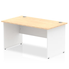 Impulse Straight Office Desk W1400 x D800 x H730mm Panel End Leg Maple Finish White Frame  - TT000110 DD