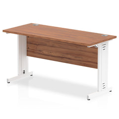 Impulse 1400 x 600mm Straight Desk Walnut Top White Cable Managed Leg MI002006 DD