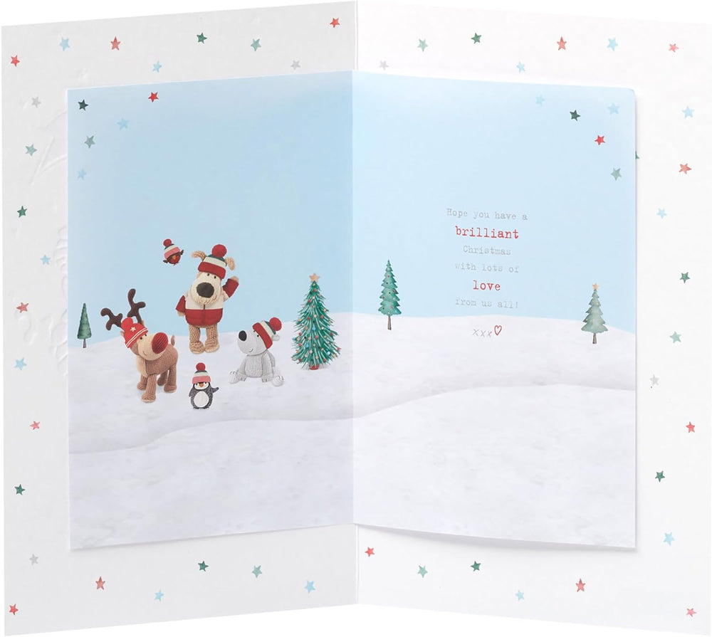 Boofle Stood With A Flag with Animal Friends All Christmas Card