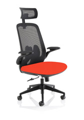 Sigma Executive Mesh Back Office Chair Bespoke Fabric Seat Tabasco Orange With Folding Arms - KCUP2030 DD