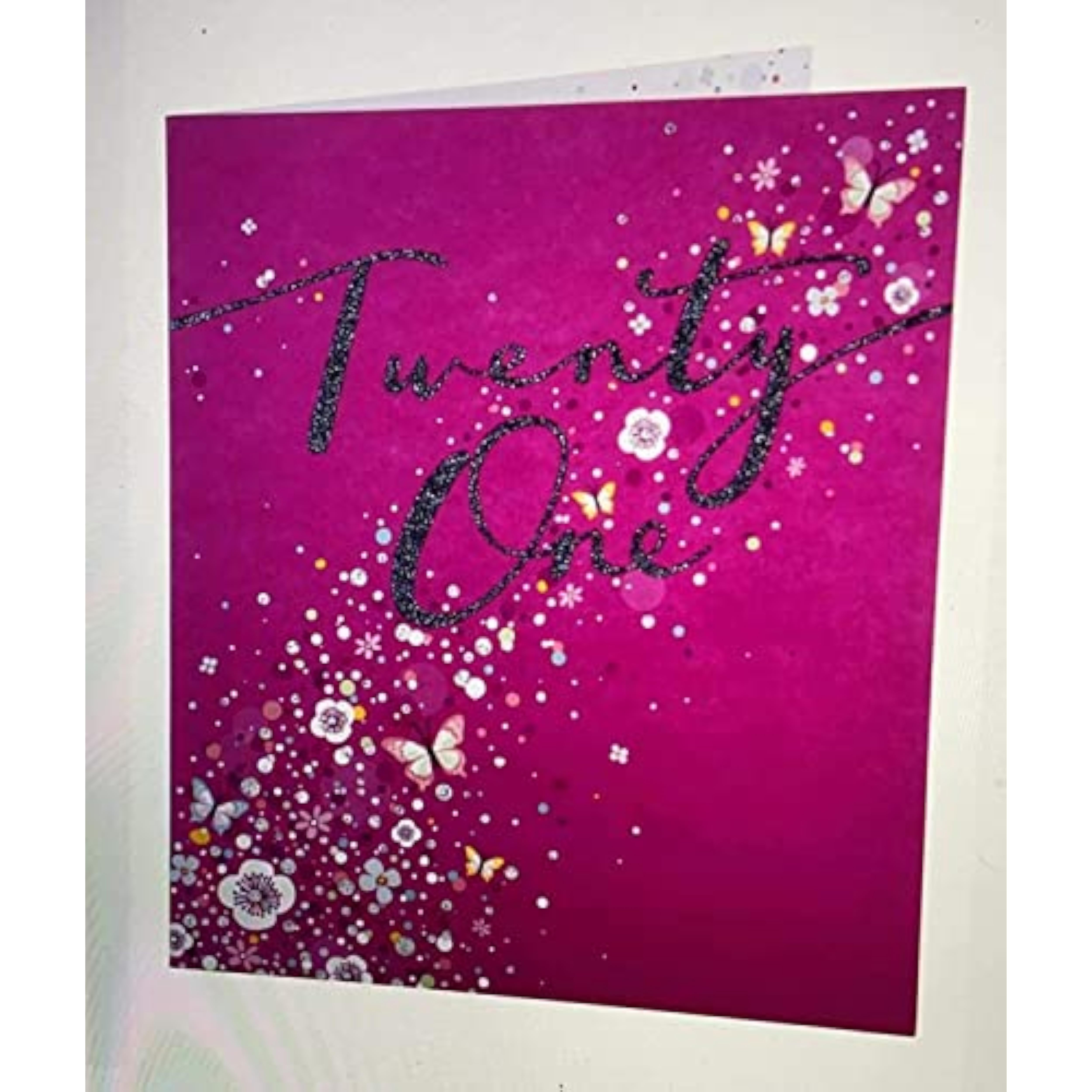 21st Pink Flowers and Butterflies Birthday Card