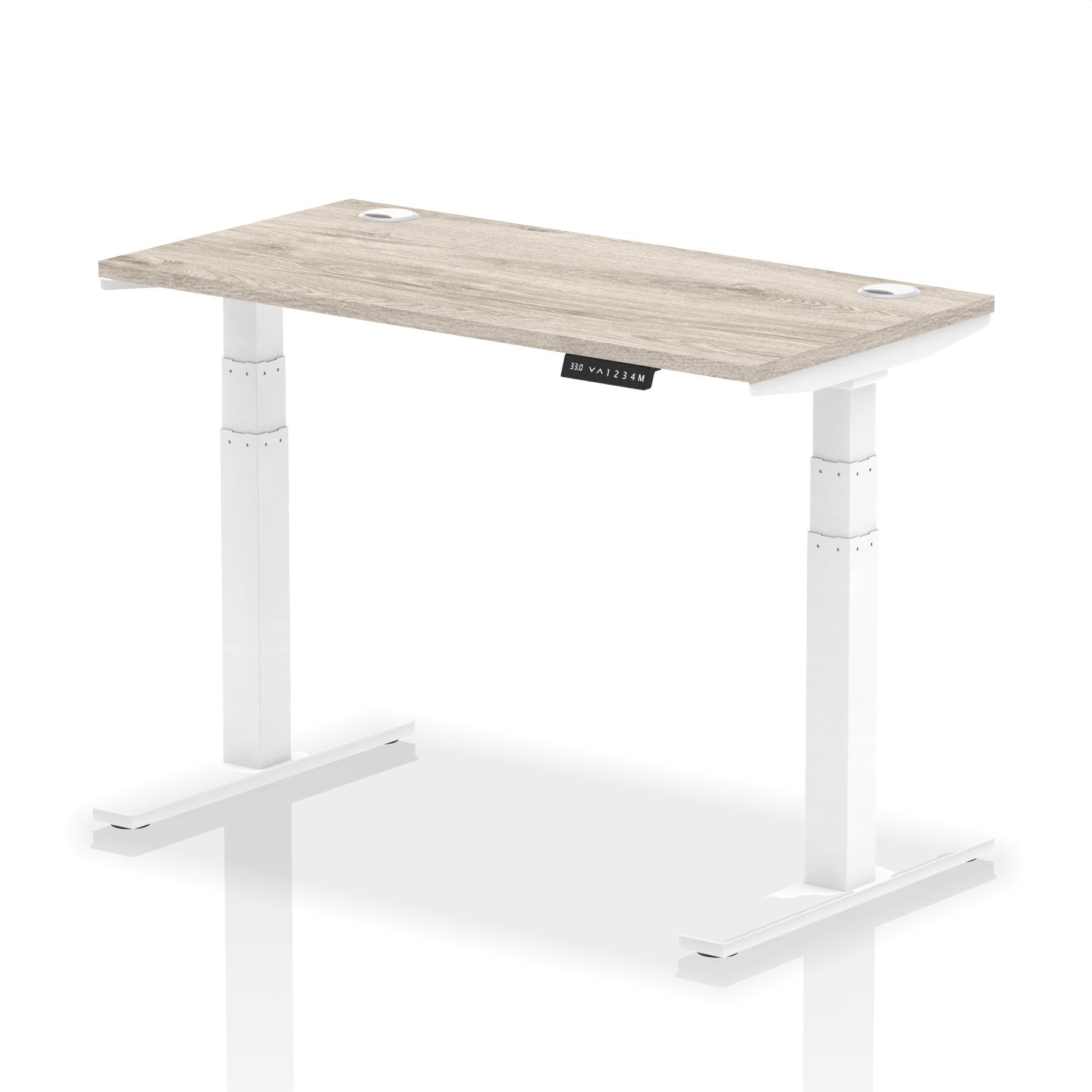 Dynamic Air 1200 x 600mm Height Adjustable Desk Grey Oak Top Cable Ports White Leg HA01181 DD