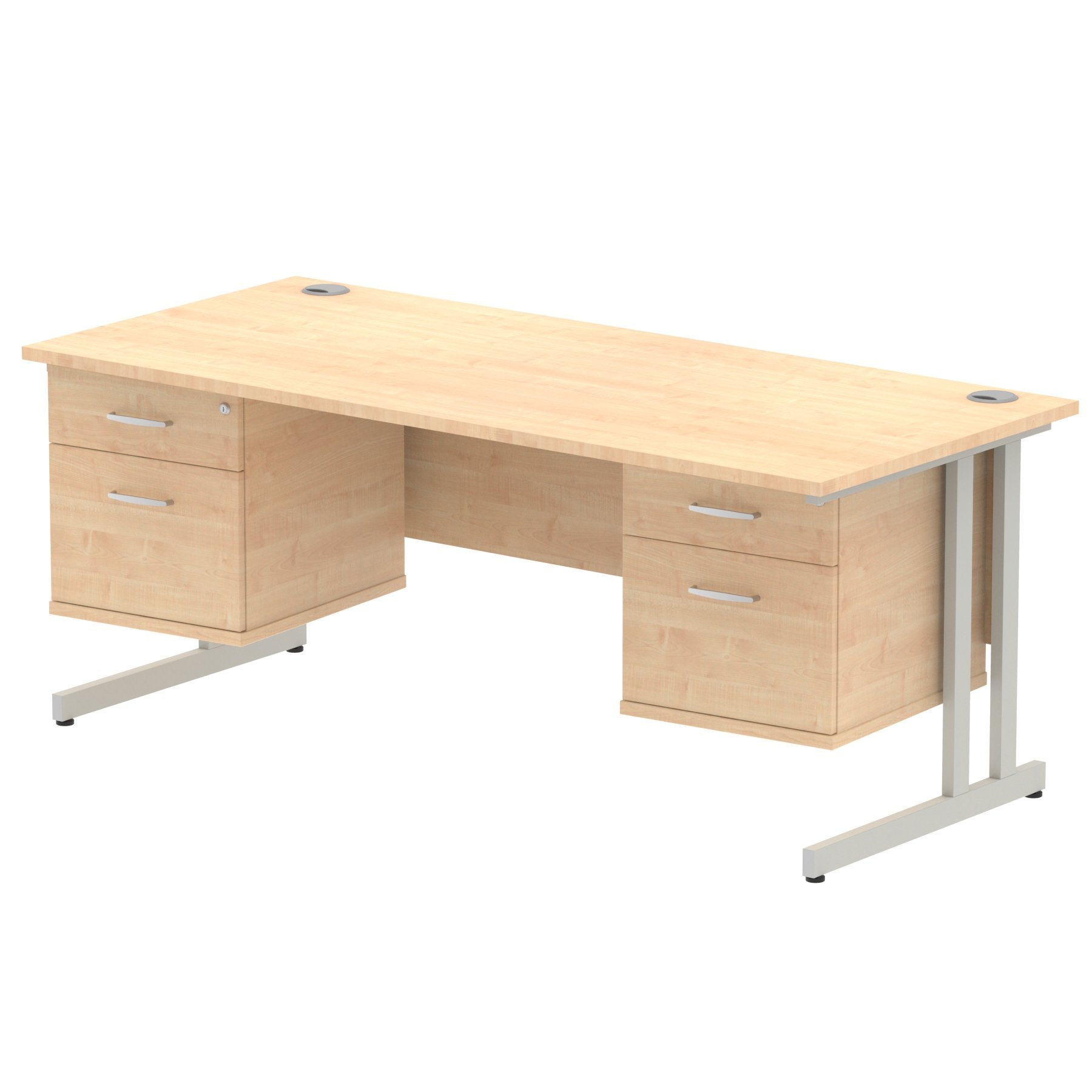 Dynamic Impulse W1800 x D800 x H730mm Straight Office Desk Cantilever Leg With 2x2 Drawer Double Fixed Pedestal Maple Finish Silver Frame - MI002450 DD