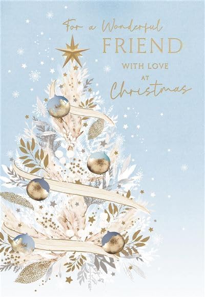 UK Greetings Wonderful Friend Christmas Card – Decorated Tree with Foil & Embossed Eco-Friendly Design,