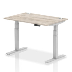 Dynamic Air 1200 x 800mm Height Adjustable Desk Grey Oak Top Cable Ports Silver Leg HA01169 DD
