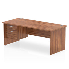 Dynamic Impulse W1800 x D800 x H730mm Straight Office Desk Panel End Leg With 1 x 2 Drawer Fixed Pedestal Walnut Finish - MI001972 DD