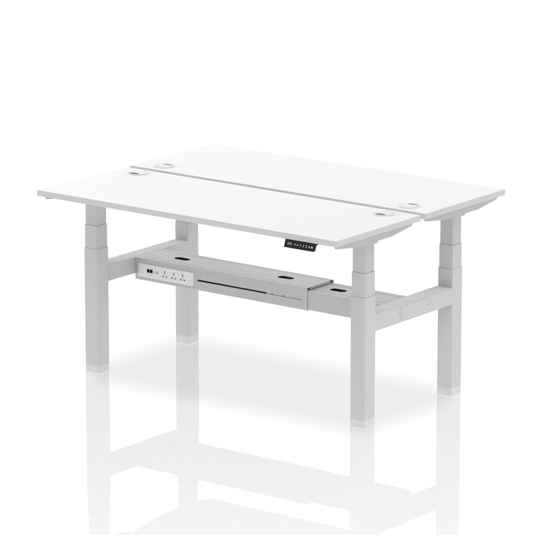 Dynamic Air Back-to-Back W1600 x D600mm Height Adjustable Sit Stand 2 Person Bench Desk With Cable Ports White Finish Silver Frame - HA02210 DD