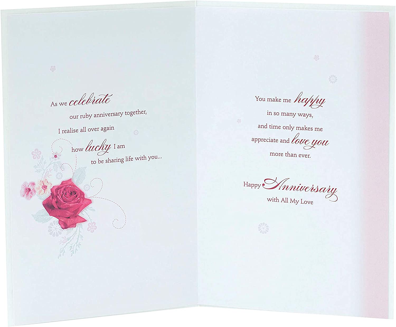 Ruby Anniversary Card Romantic Message Inside For Wife