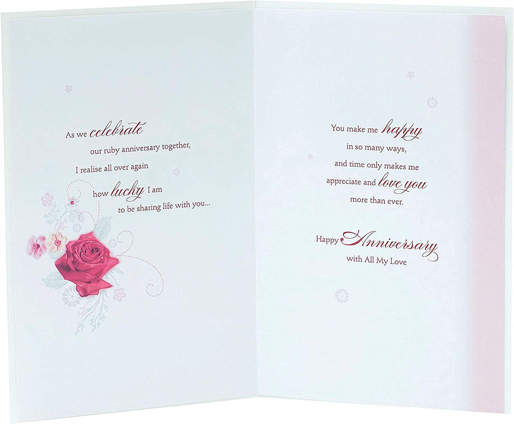 Ruby Anniversary Card Romantic Message Inside For Wife