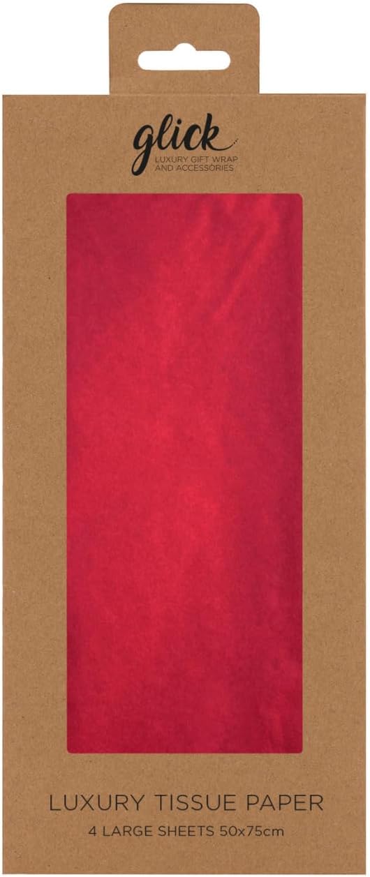 Glick Four Sheets of Red Tissue Paper, Each Sheet 750mm x 500mm Tissue Paper Red, Red Tissue Paper for Gift Wrapping for Birthday, Christmas, Valentine and Other Celebrations