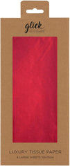 Glick Four Sheets of Red Tissue Paper, Each Sheet 750mm x 500mm Tissue Paper Red, Red Tissue Paper for Gift Wrapping for Birthday, Christmas, Valentine and Other Celebrations