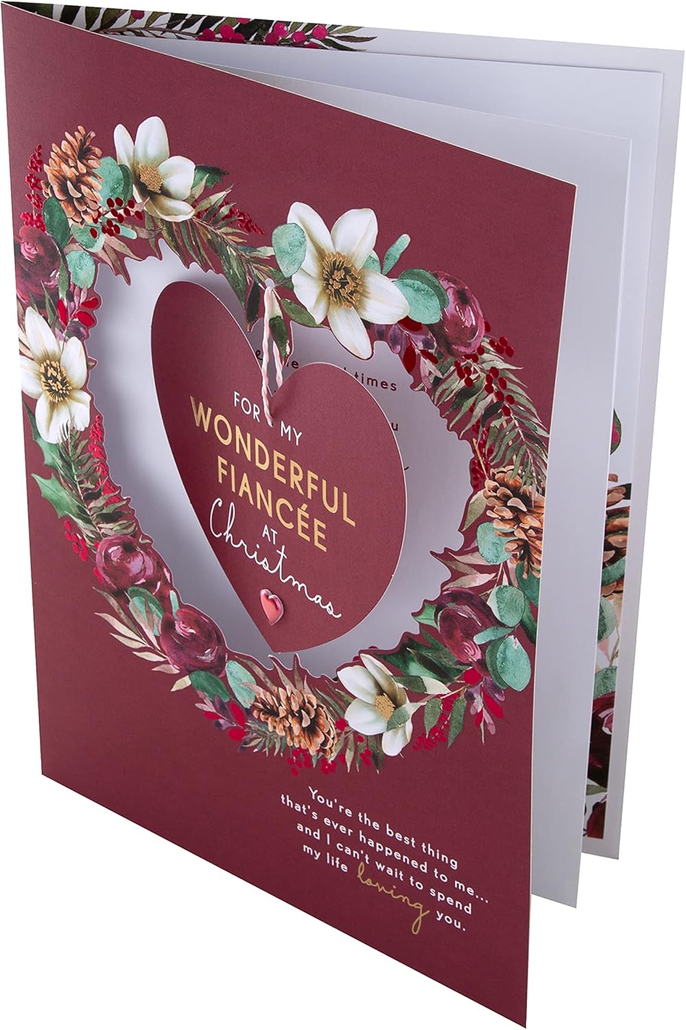 Hallmark Boxed Christmas Card for Fiancée – Traditional Heart & Wreath Design