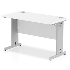 Impulse 1200 x 600mm Straight Desk White Top Silver Cable Managed Leg MI002276 DD
