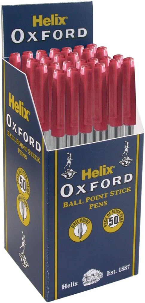 Helix Oxford Ballpoint Stick Pens - Pack 50 - Red