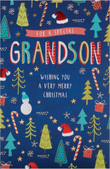 UK Greetings Christmas Card for Grandson - Festive Pattern Design
