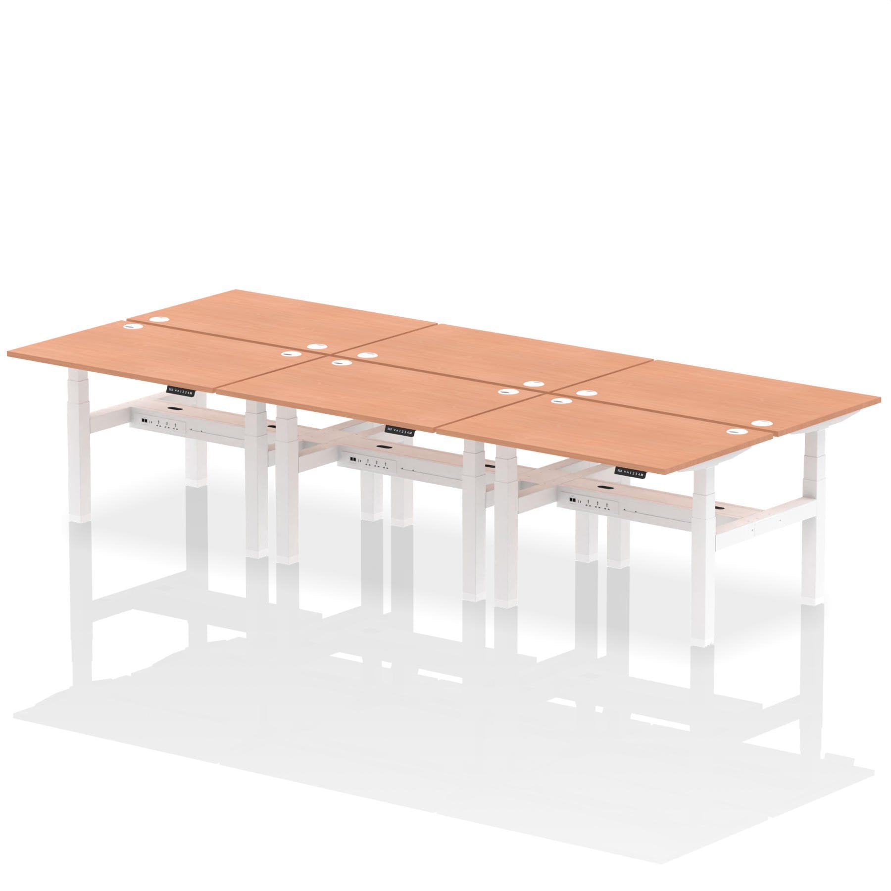 Dynamic Air Back-to-Back W1200 x D800mm Height Adjustable Sit Stand 6 Person Bench Desk With Cable Ports Beech Finish White Frame - HA01786 DD