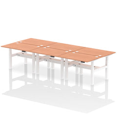 Dynamic Air Back-to-Back W1200 x D800mm Height Adjustable Sit Stand 6 Person Bench Desk With Cable Ports Beech Finish White Frame - HA01786 DD