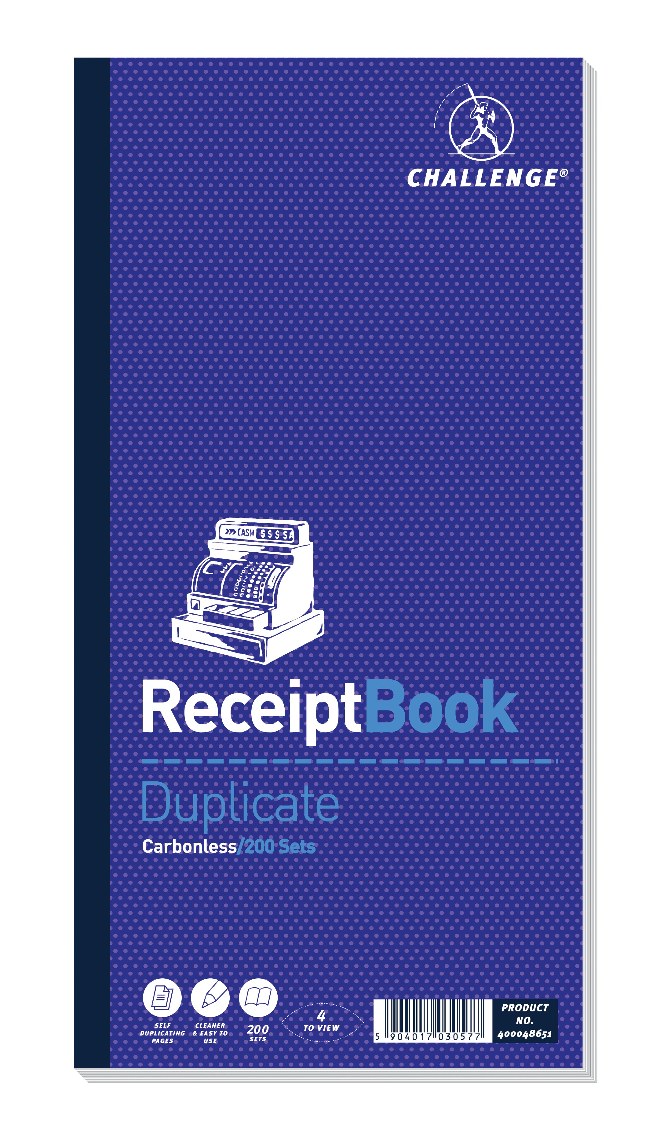 Challenge 280 x 141mm Duplicate Receipt Book Carbonless Taped Cloth Binding 200 Sets - 400048651