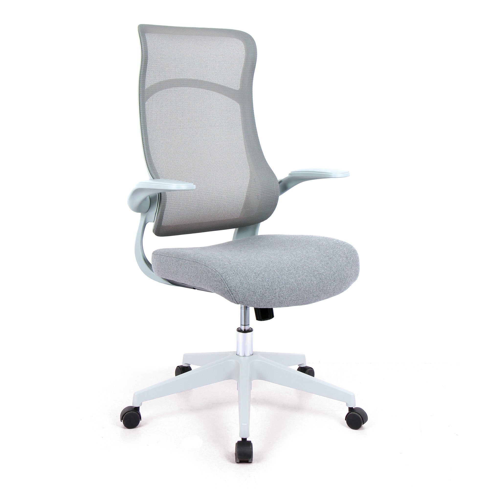 Nautilus Designs Romsey Designer High Back Mesh Executive Task Office Chair Grey With Fabric Seat Folding Arms White Frame & Base - BCM/H476/GY DD