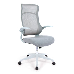 Nautilus Designs Romsey Designer High Back Mesh Executive Task Office Chair Grey With Fabric Seat Folding Arms White Frame & Base - BCM/H476/GY DD