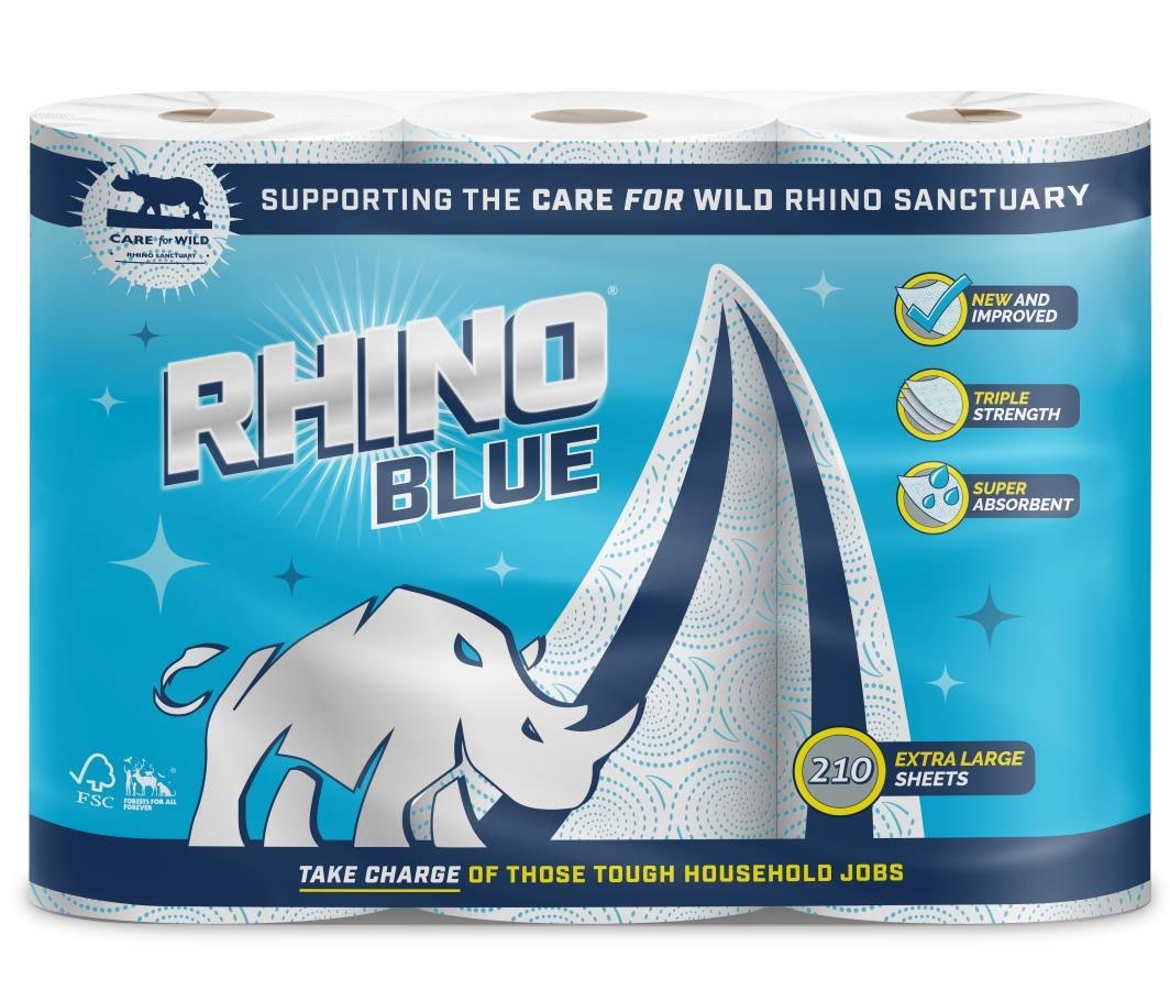Rhino Blue Kitchen Roll 3 Ply (Pack 3) 1105233