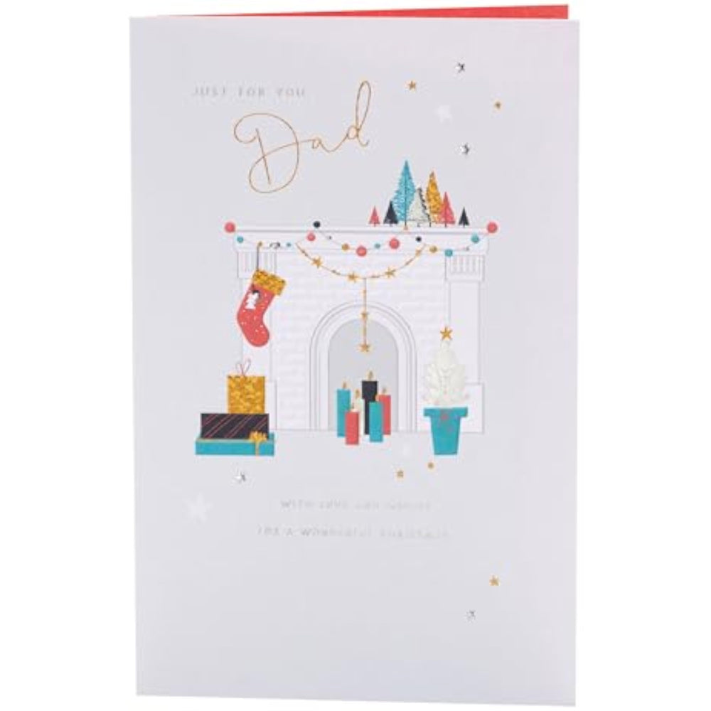 UK Greetings Christmas Card for Dad - Decorated Fireplace Design,Multi,149 mm x 229 mm