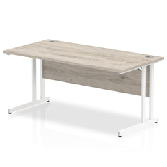 Impulse 1600 x 800mm Straight Desk Grey Oak Top White Cantilever Leg I003077 DD