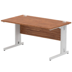Impulse 1400 x 800mm Straight Desk Walnut Top Silver Cable Managed Leg I000498 DD