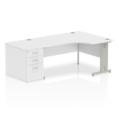 Dynamic Impulse 1600mm Right Crescent Desk White Top Silver Cable Managed Leg Workstation 800mm Deep Desk High Pedestal Bundle I000670 DD