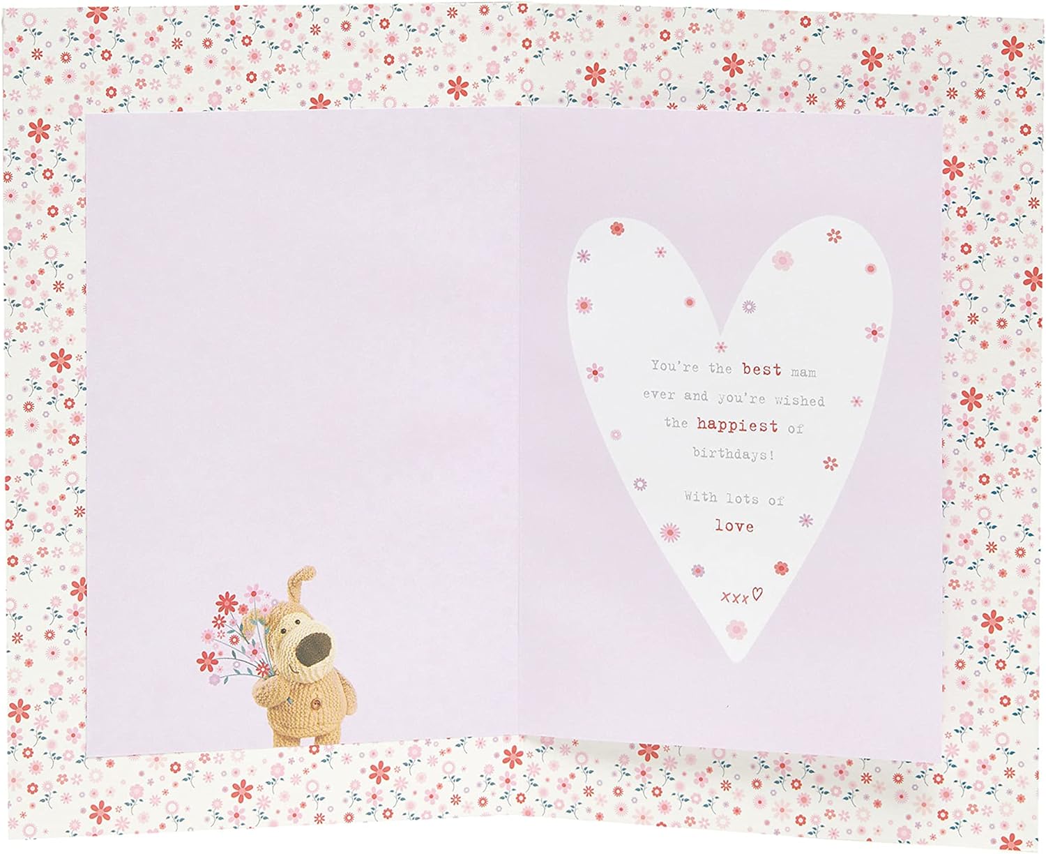 Boofle birthday card for Mam with envelope, featuring a lovely floral vase design by UK Greetings.