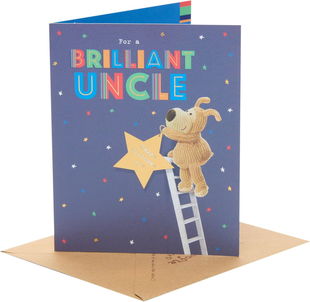 Boofle birthday card for uncle by UK Greetings, featuring a cute design, envelope, and suitable for men, boys, and him.