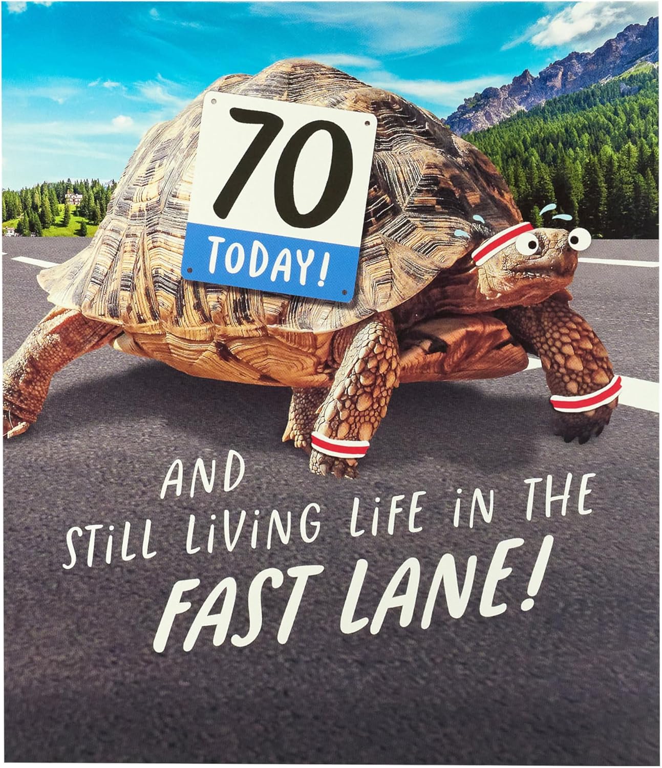 UK Greetings 70th Birthday Card with funny tortoise design, envelope included, perfect for her or him birthday celebrations.