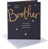 UK Greetings birthday card for brother featuring colorful design and cheerful message, ideal for celebrating a sibling's birthday