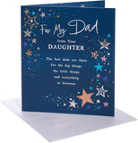 UK Greetings birthday card for dad from daughter with a starry design, featuring colorful stars and heartfelt birthday message.