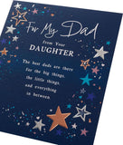 Starry-themed UK Greetings birthday card for Dad from Daughter, featuring colorful star illustrations and heartfelt message.