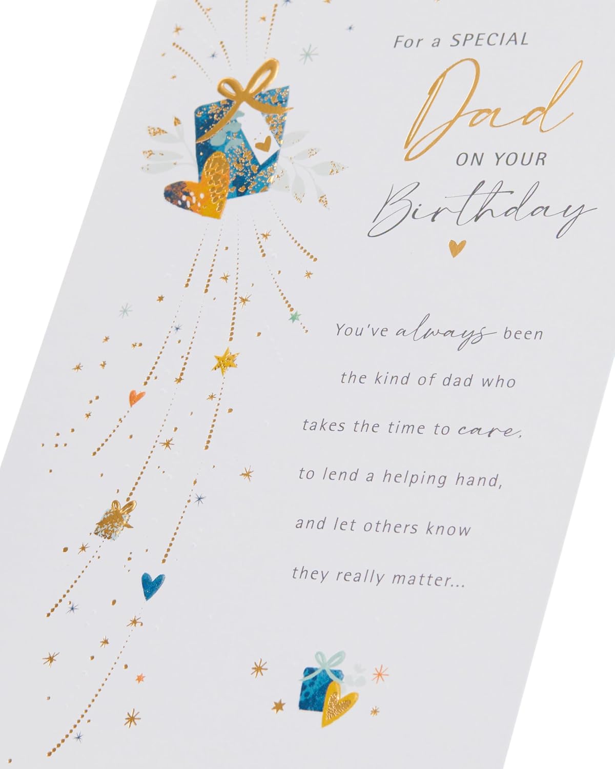 UK Greetings birthday card for Dad featuring colorful design and "Happy Birthday" message, ideal for celebrating special occasions.