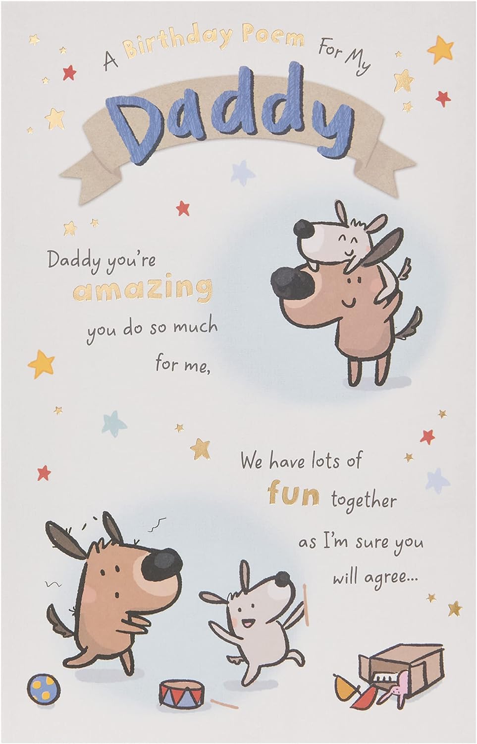 Funny dog design birthday card for Daddy from UK Greetings, featuring humorous artwork suitable for celebrating a special day.