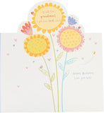 UK Greetings birthday card for grandma featuring a poem design, with colorful floral illustrations and heartfelt message.