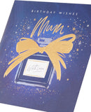 UK Greetings birthday card for mum featuring a blue and gold design with elegant decorative elements.