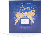 UK Greetings birthday card for Mum with blue and gold design, featuring elegant floral details and heartfelt message inside.