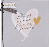 UK Greetings birthday card for mum from daughter with love heart design, featuring colorful, cheerful artwork for special occasions.